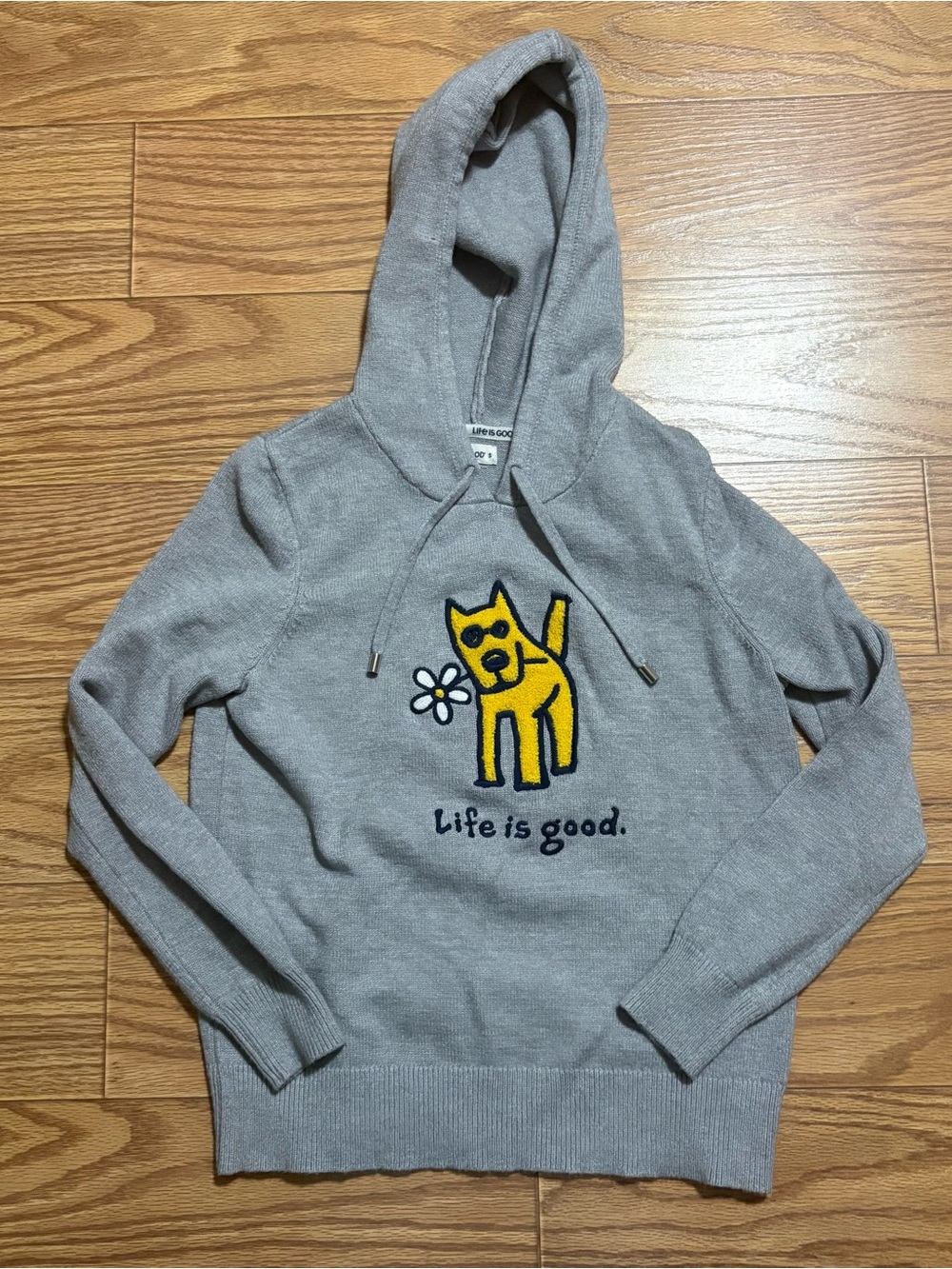 Life Is Good Jake Dog Sweater Hoodie Gray Embroidered Logo Pullover Size Small